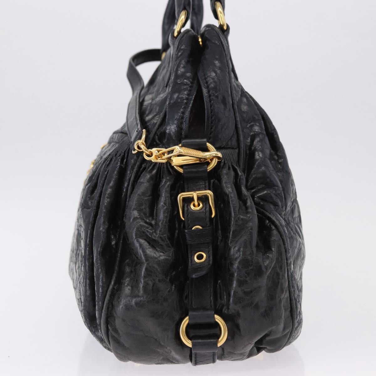 Miu Miu Tote Bag Leather 2way Black Gold Auth 193125V