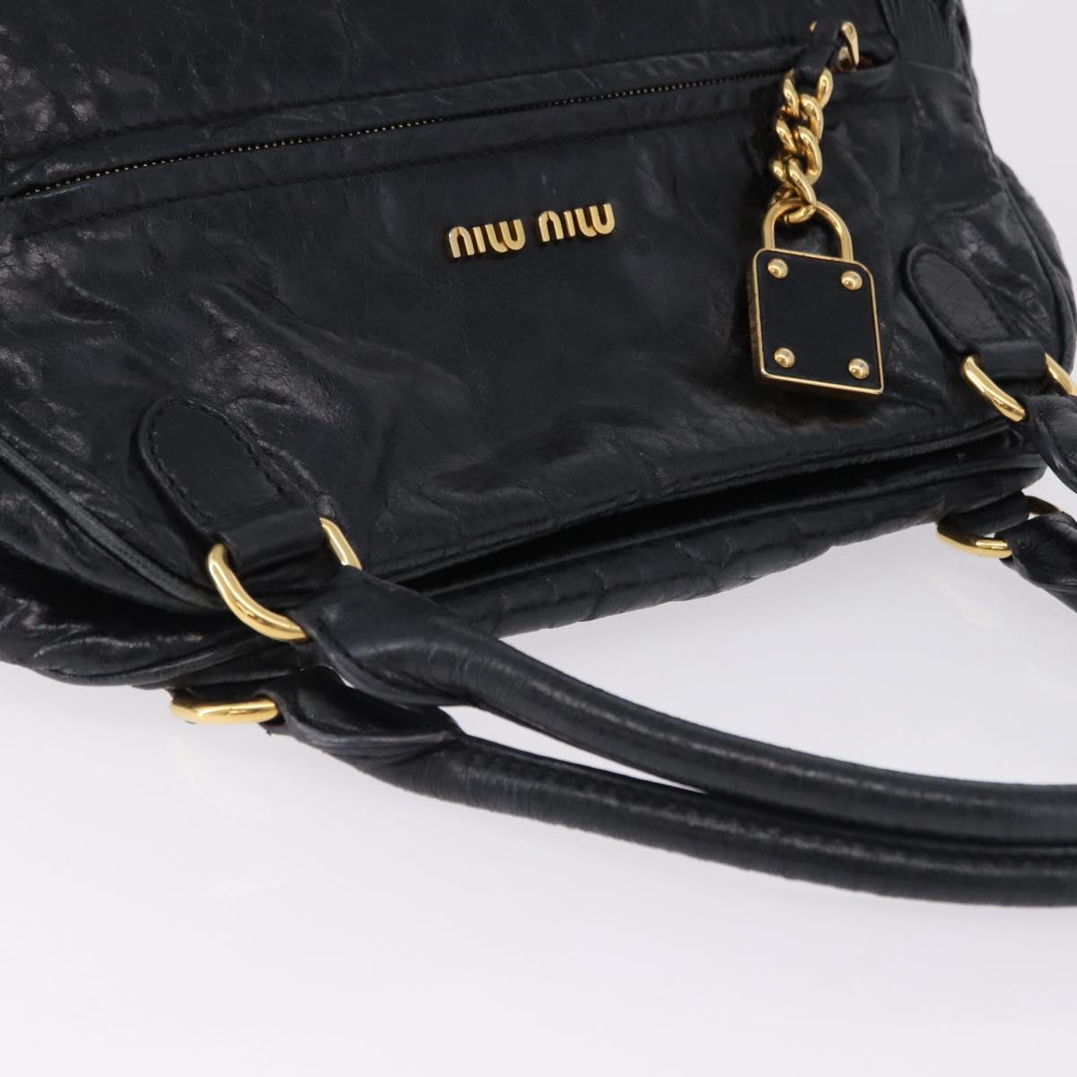 Miu Miu Tote Bag Leather 2way Black Gold Auth 193125V