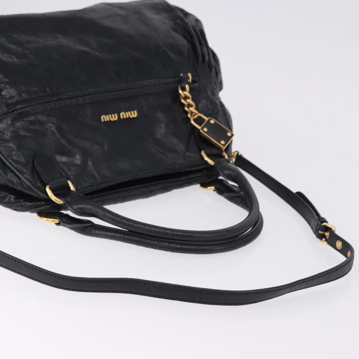 Miu Miu Tote Bag Leather 2way Black Gold Auth 193125V