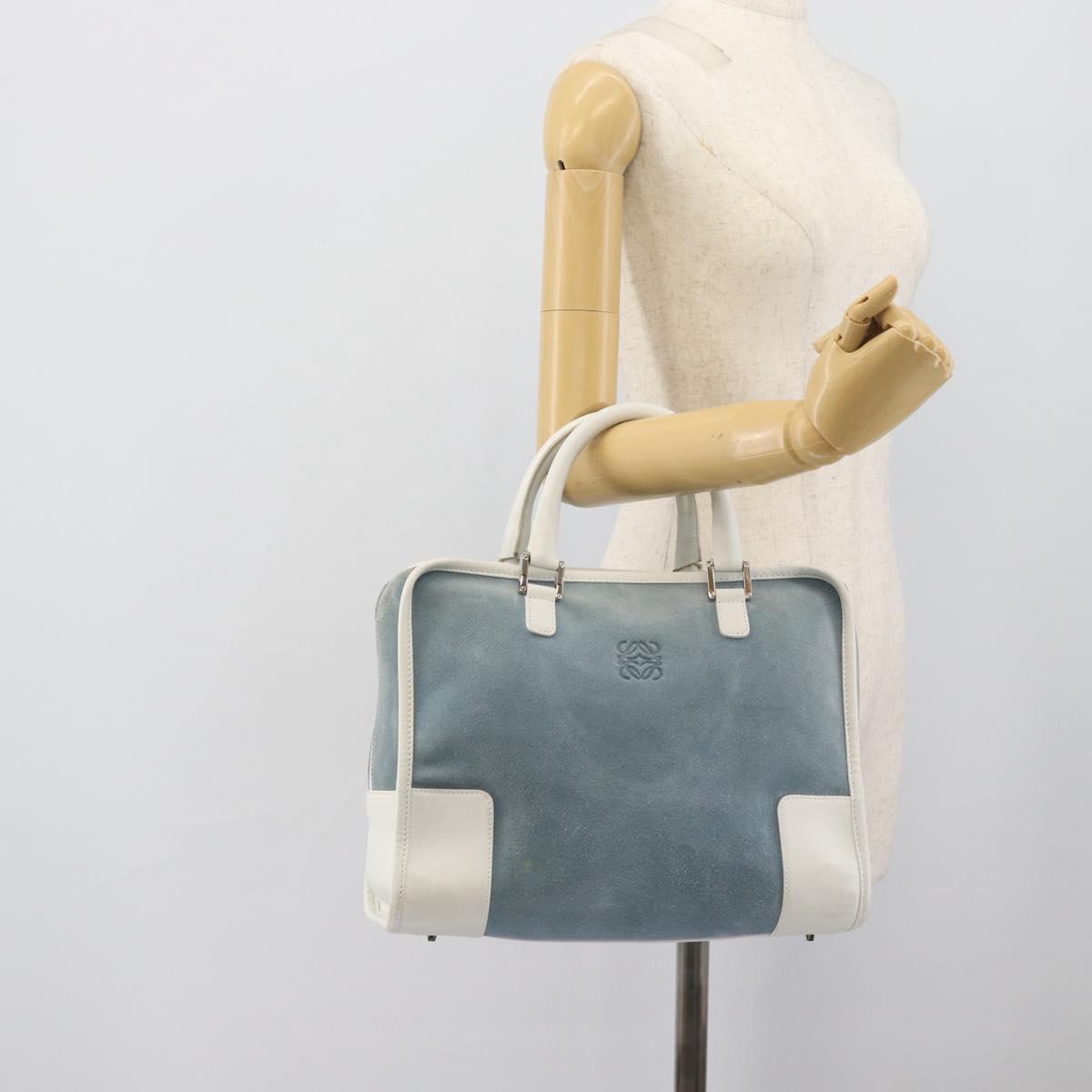 LOEWE Amazona 30 Hand Bag Suede Light Blue Silver Auth 193126V