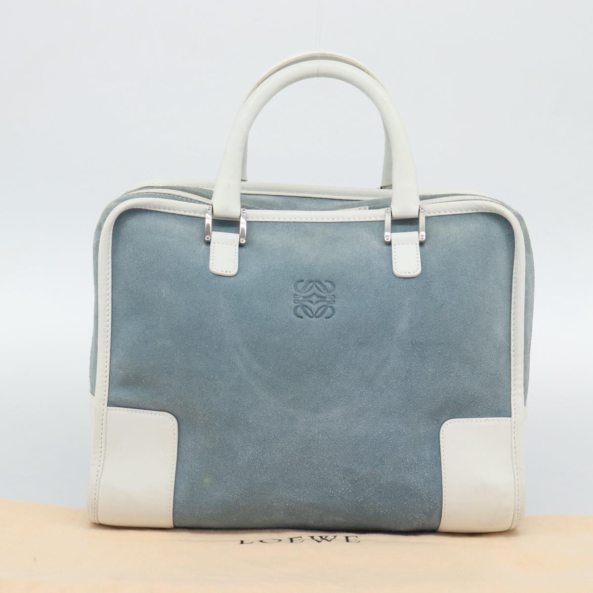 LOEWE Amazona 30 Hand Bag Suede Light Blue Silver Auth 193126V