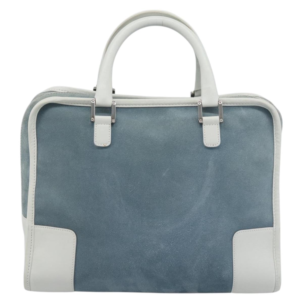 LOEWE Amazona 30 Hand Bag Suede Light Blue Silver Auth 193126V