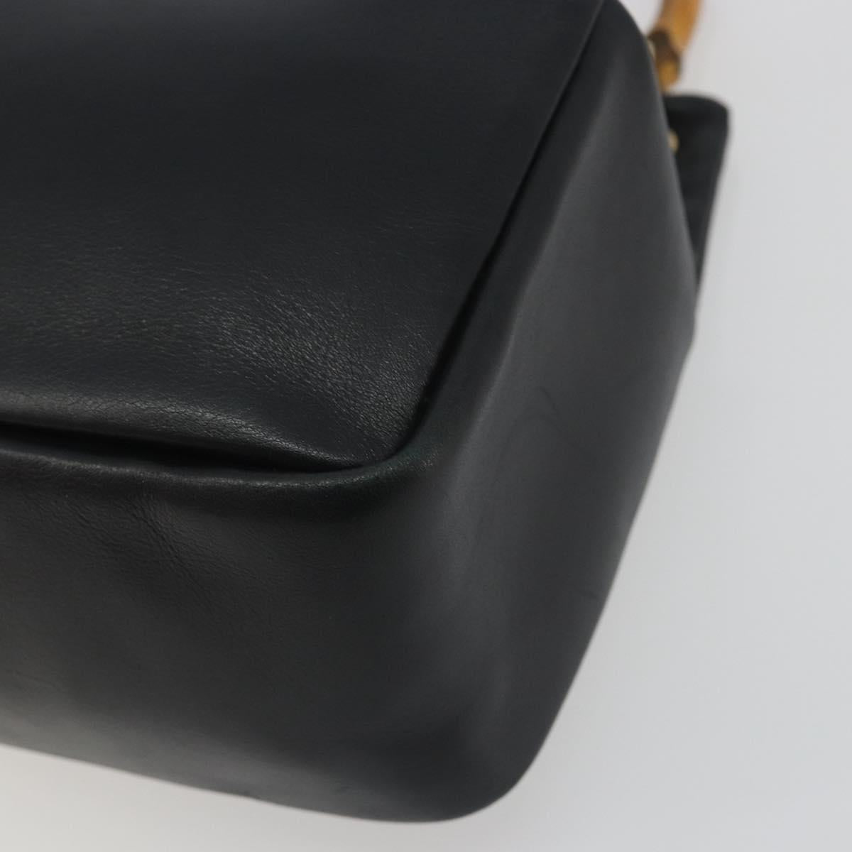GUCCI Bamboo Hand Bag Leather Black Gold 000 2865 0575 Auth 193128