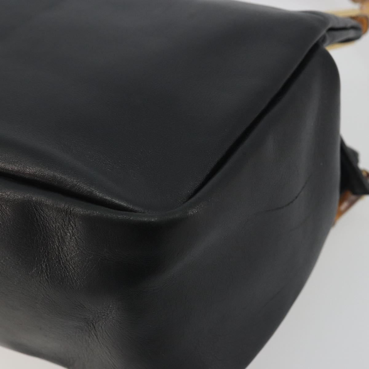 GUCCI Bamboo Hand Bag Leather Black Gold 000 2865 0575 Auth 193128