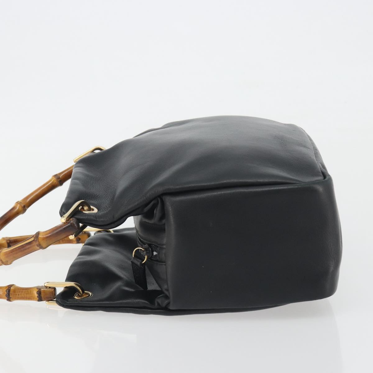 GUCCI Bamboo Hand Bag Leather Black Gold 000 2865 0575 Auth 193128