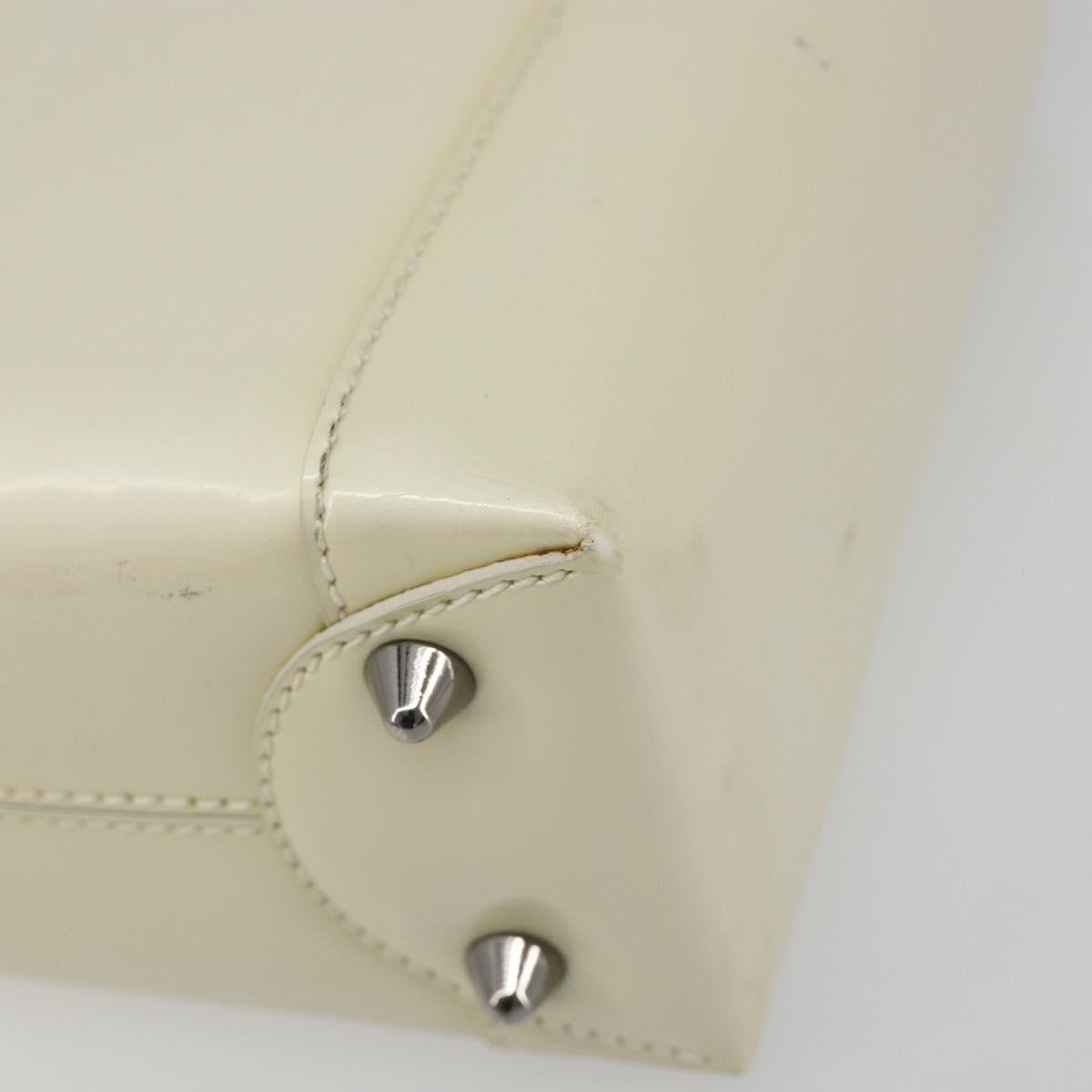 Christian Dior Maris Pearl Hand Bag Patent leather White Silver Auth 193129A