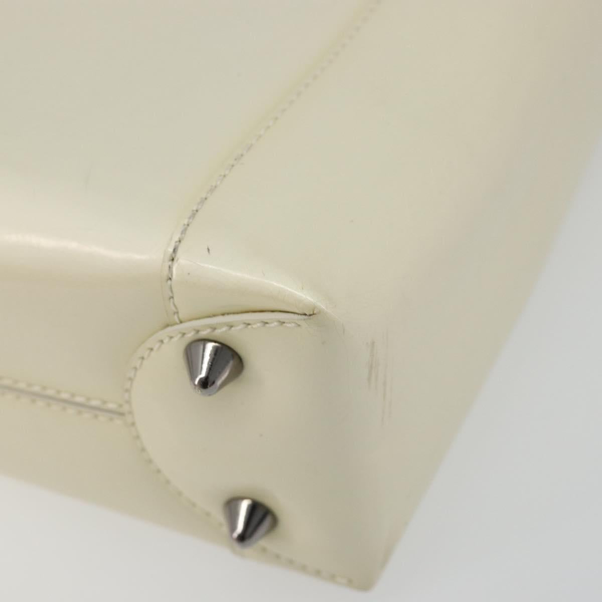 Christian Dior Maris Pearl Hand Bag Patent leather White Silver Auth 193129A