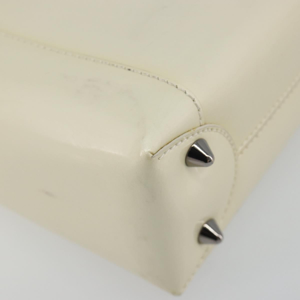 Christian Dior Maris Pearl Hand Bag Patent leather White Silver Auth 193129A