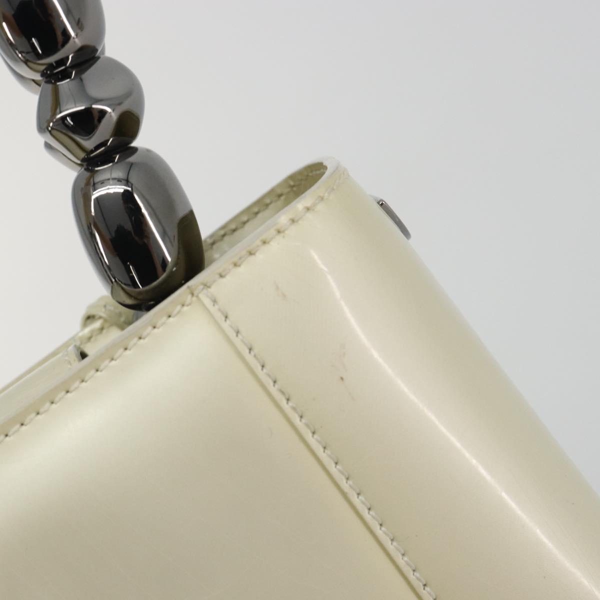 Christian Dior Maris Pearl Hand Bag Patent leather White Silver Auth 193129A