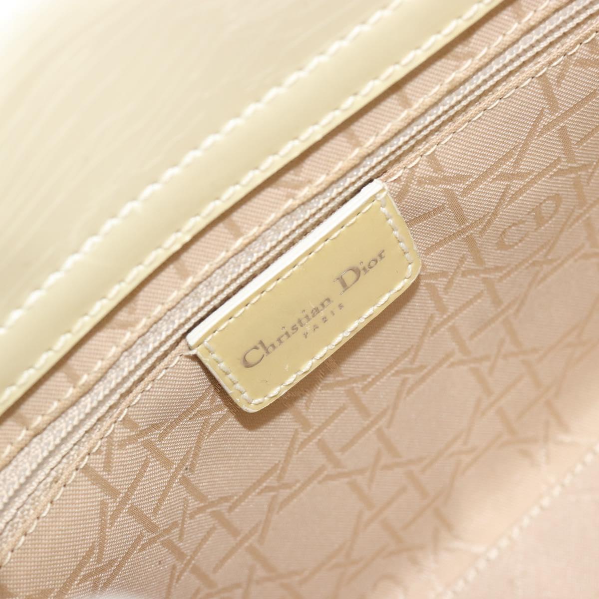 Christian Dior Maris Pearl Hand Bag Patent leather White Silver Auth 193129A