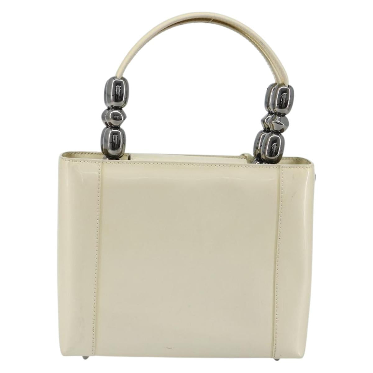 Christian Dior Maris Pearl Hand Bag Patent leather White Silver Auth 193129A