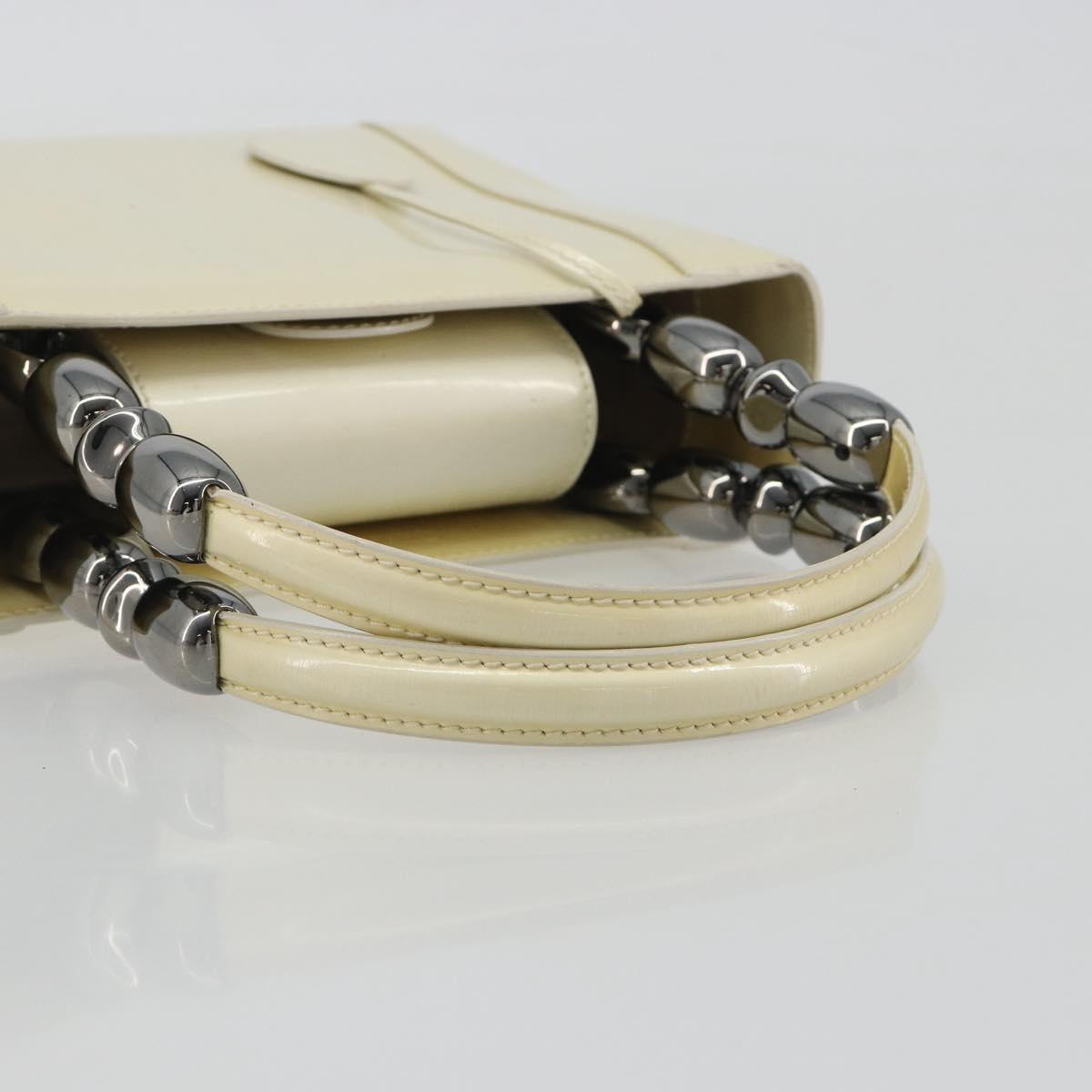 Christian Dior Maris Pearl Hand Bag Patent leather White Silver Auth 193129A