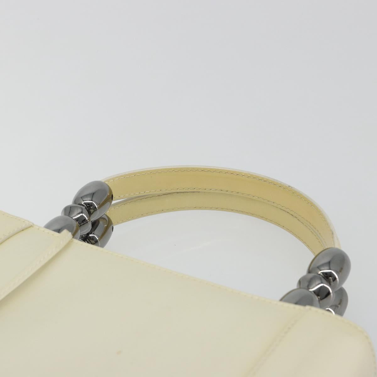 Christian Dior Maris Pearl Hand Bag Patent leather White Silver Auth 193129A