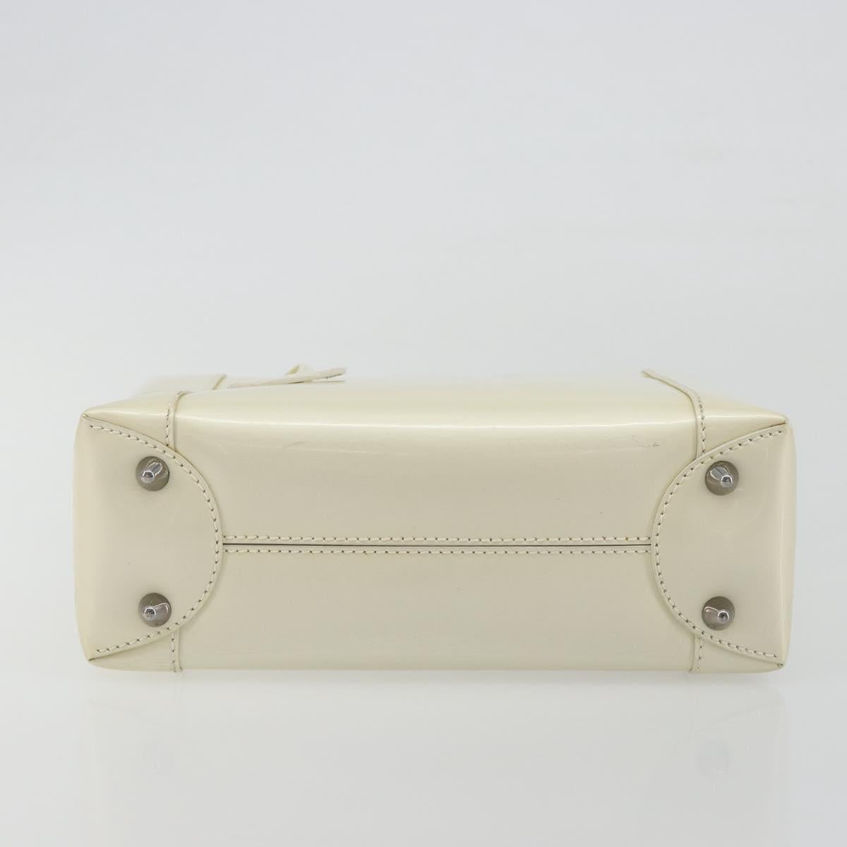 Christian Dior Maris Pearl Hand Bag Patent leather White Silver Auth 193129A