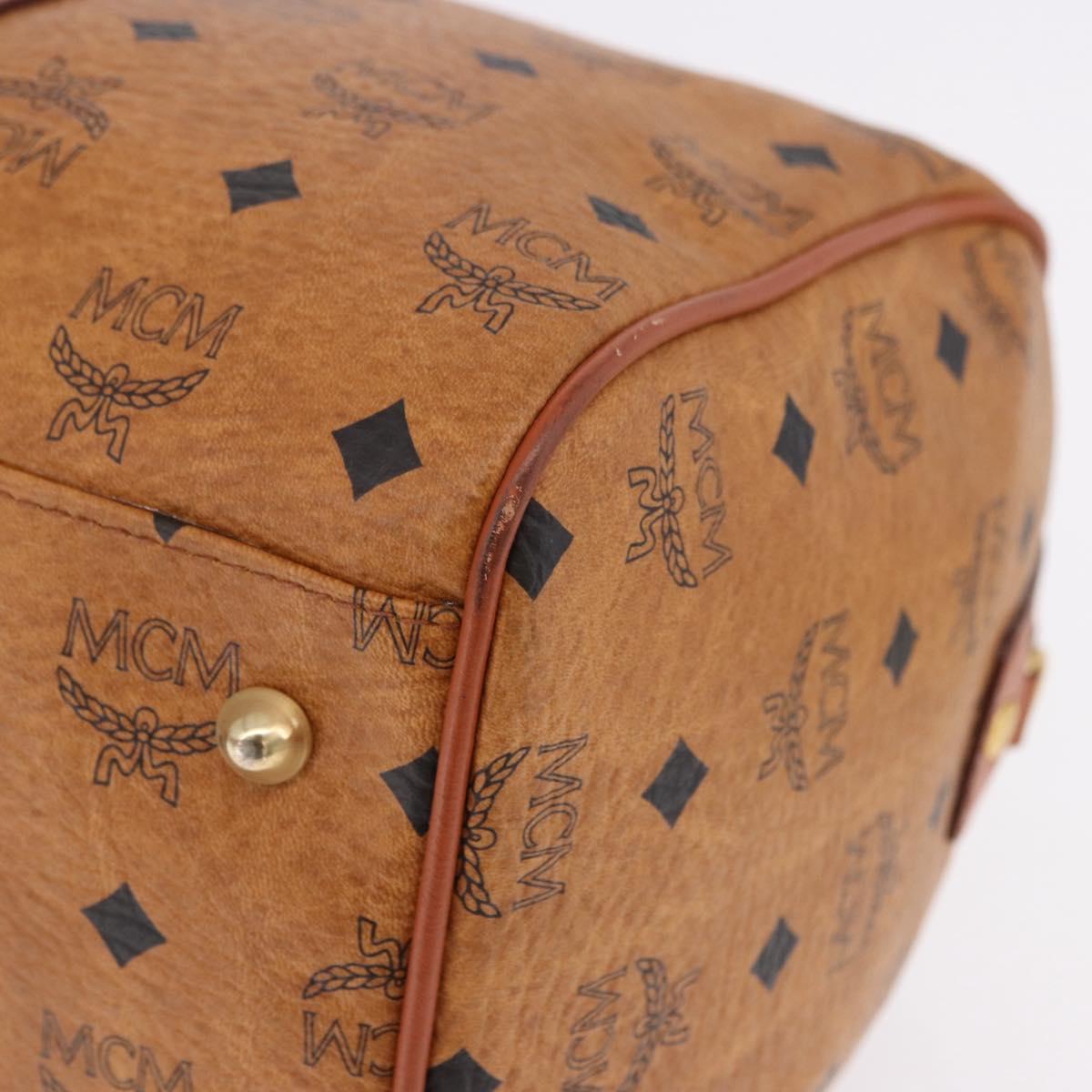MCM Logogram Vicetos Boston Bag PVC Leather Brown Gold Auth 193130