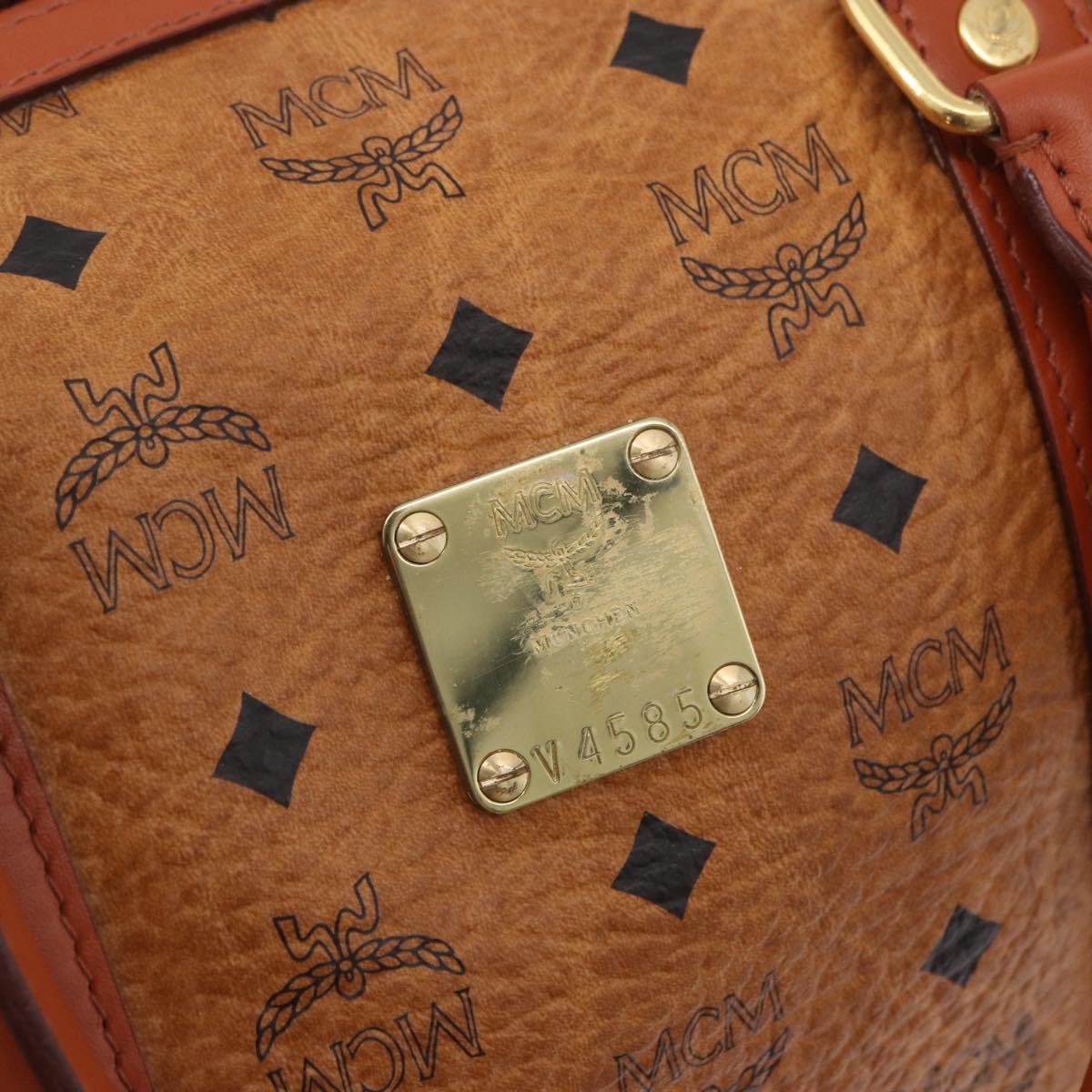 MCM Logogram Vicetos Boston Bag PVC Leather Brown Gold Auth 193130
