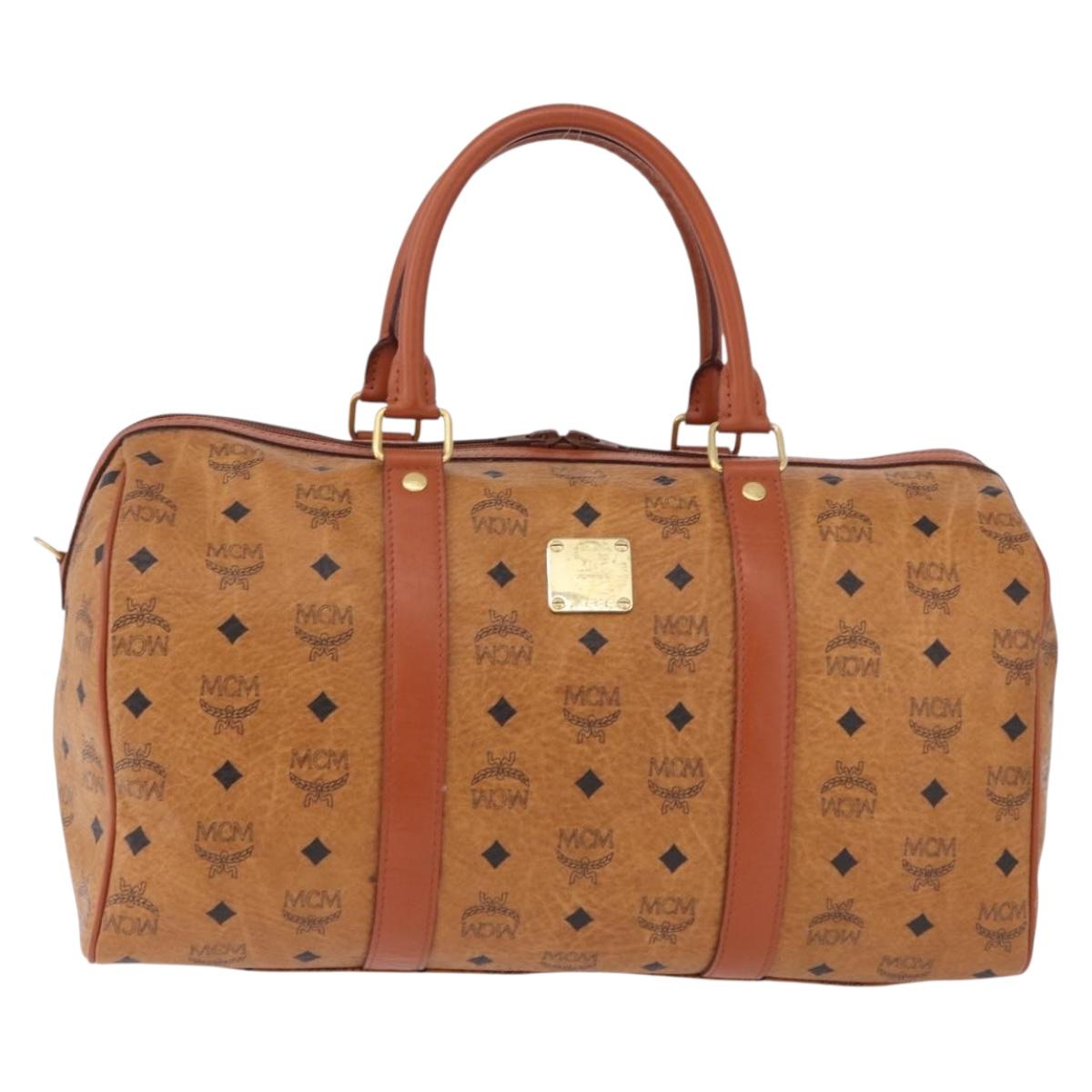 MCM Logogram Vicetos Boston Bag PVC Leather Brown Gold Auth 193130