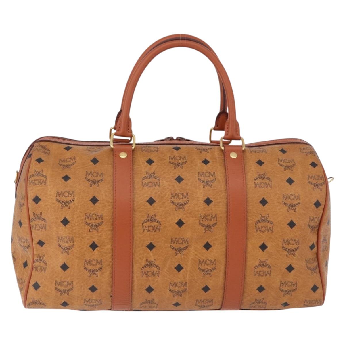 MCM Logogram Vicetos Boston Bag PVC Leather Brown Gold Auth 193130