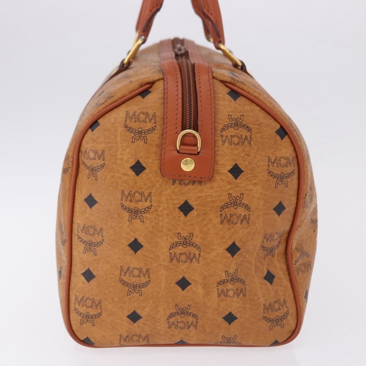 MCM Logogram Vicetos Boston Bag PVC Leather Brown Gold Auth 193130