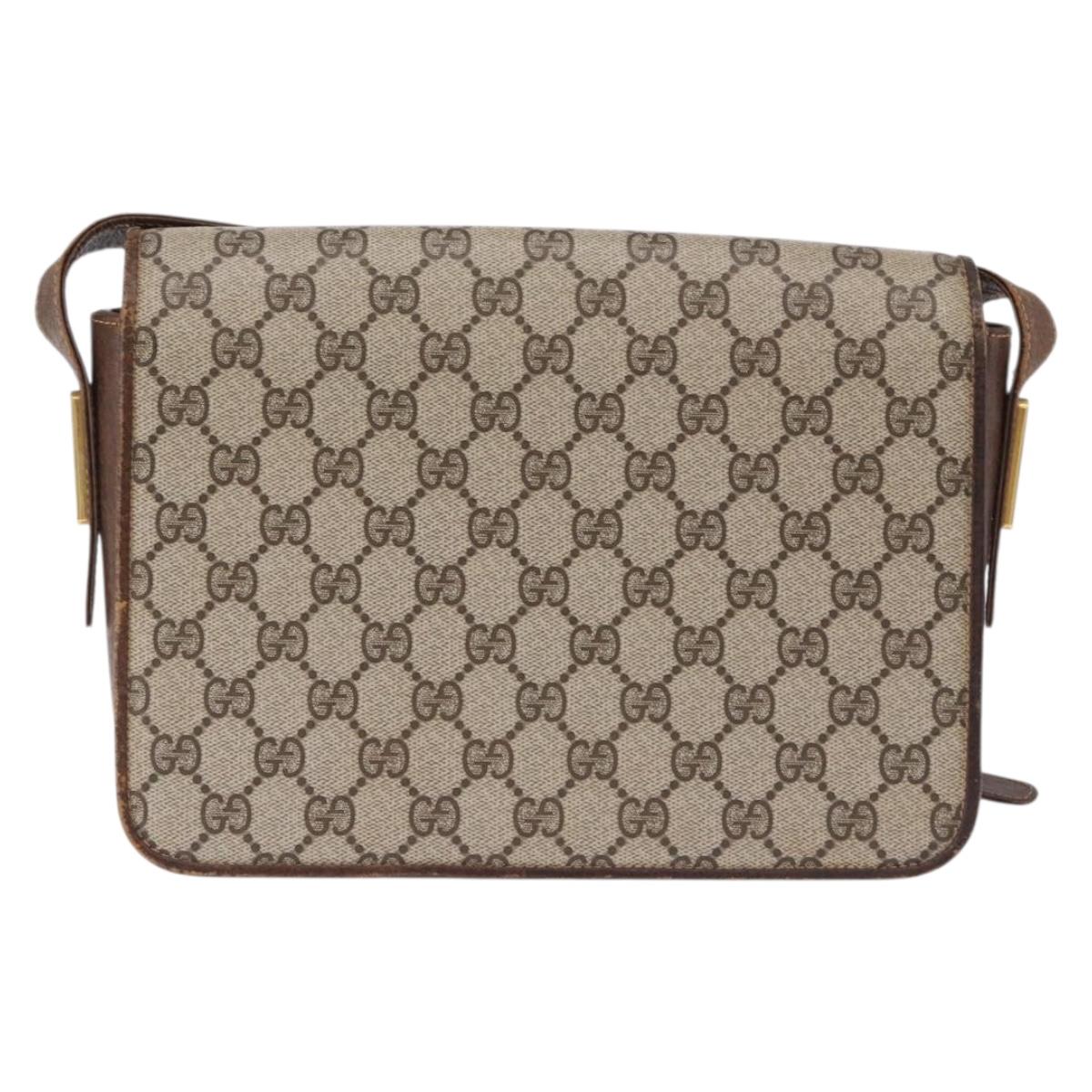 GUCCI GG Supreme Shoulder Bag PVC Beige Gold Auth 193131