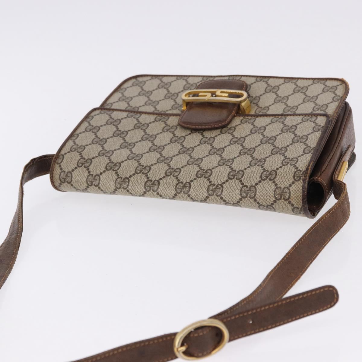 GUCCI GG Supreme Shoulder Bag PVC Beige Gold Auth 193131