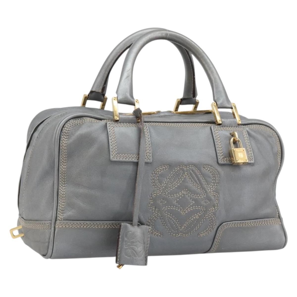 LOEWE Amazona 28 Hand Bag Leather Silver Gold Auth 193132V