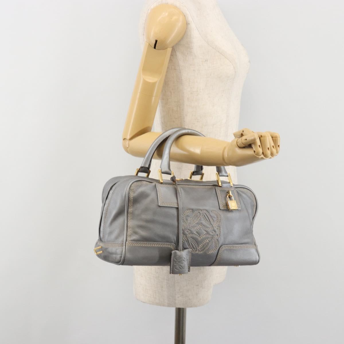 LOEWE Amazona 28 Hand Bag Leather Silver Gold Auth 193132V