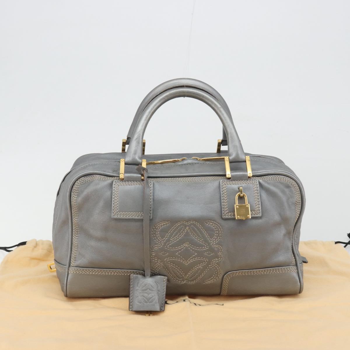 LOEWE Amazona 28 Hand Bag Leather Silver Gold Auth 193132V