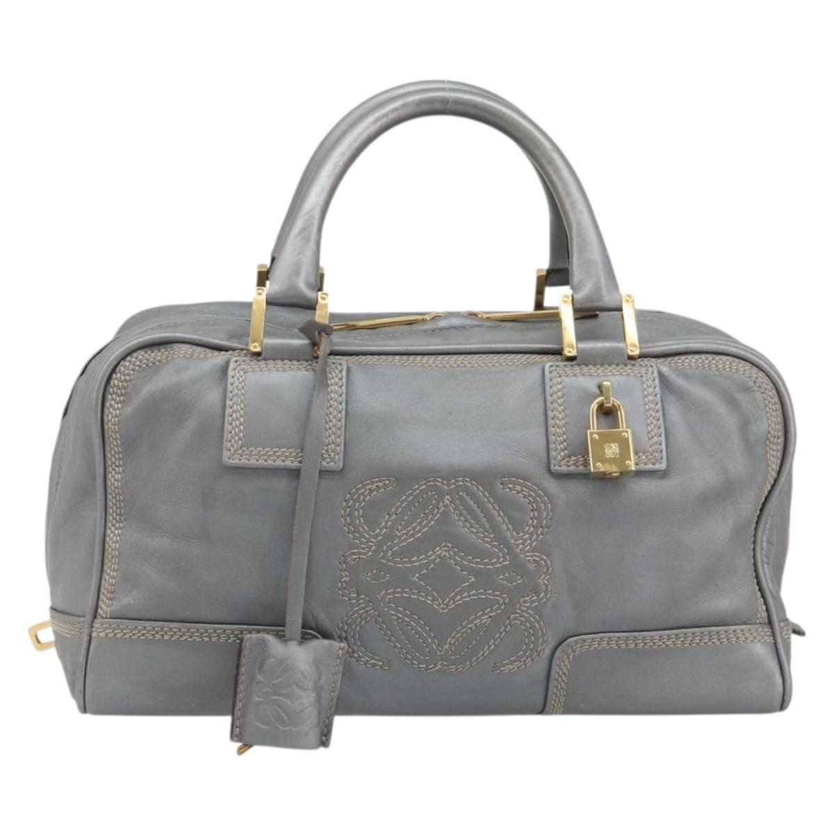 LOEWE Amazona 28 Hand Bag Leather Silver Gold Auth 193132V