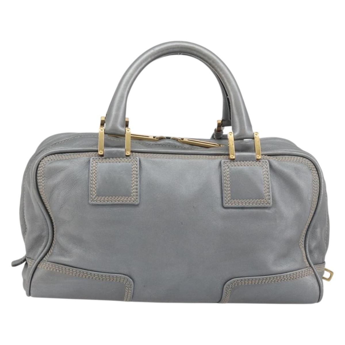 LOEWE Amazona 28 Hand Bag Leather Silver Gold Auth 193132V