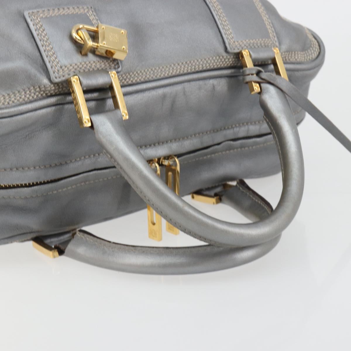 LOEWE Amazona 28 Hand Bag Leather Silver Gold Auth 193132V