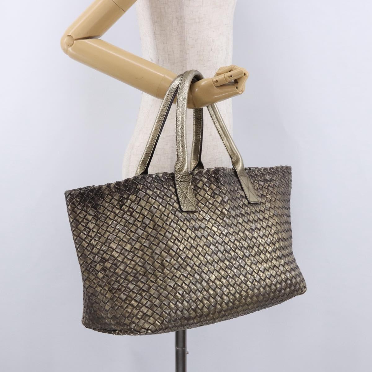 BOTTEGA VENETA INTRECCIATO Cabas MM Tote Bag Leather Gold 115664 Auth 193133SAM