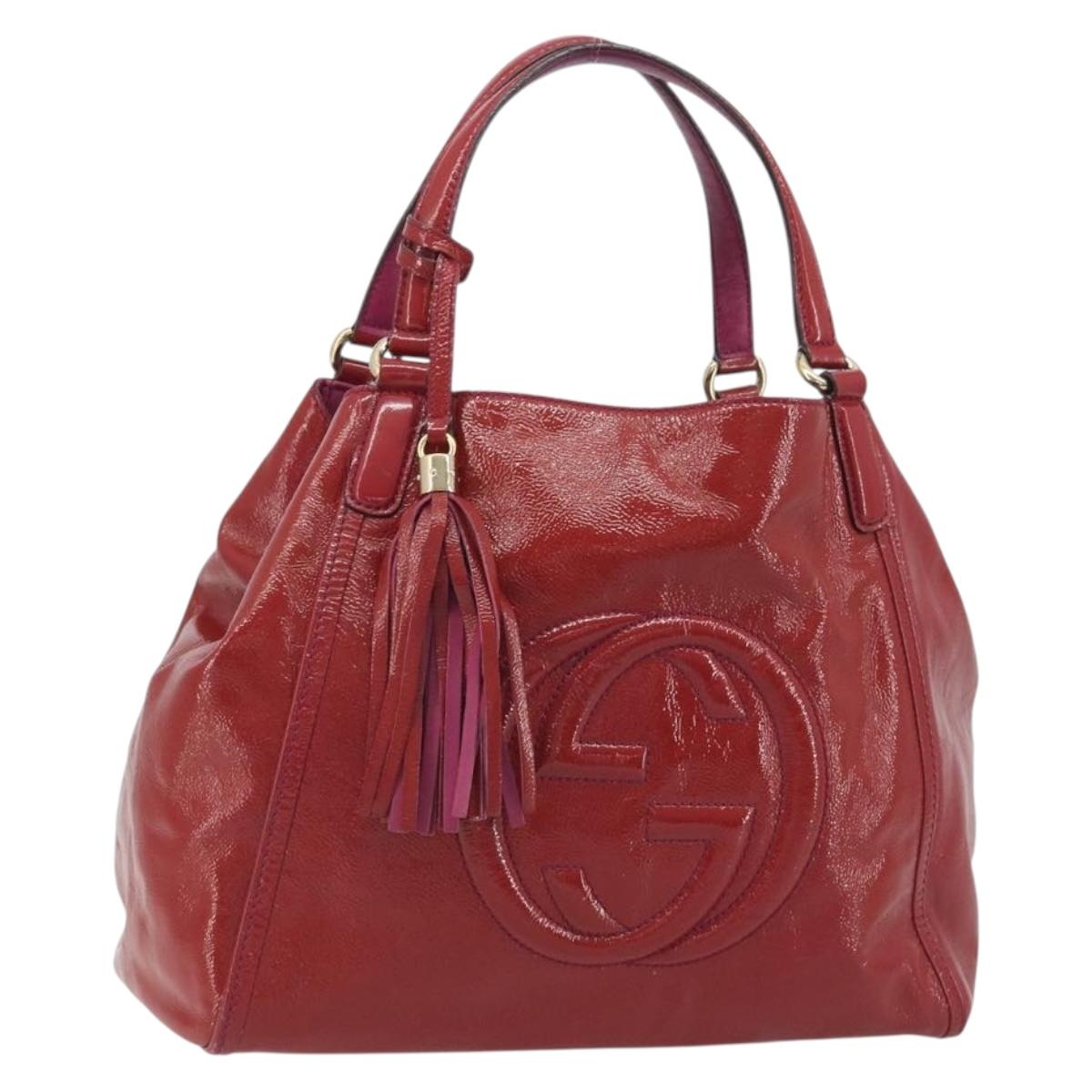 GUCCI Soho Hand Bag Patent leather Red Gold 282309 Auth 193134