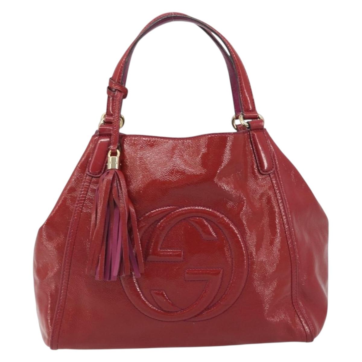 GUCCI Soho Hand Bag Patent leather Red Gold 282309 Auth 193134