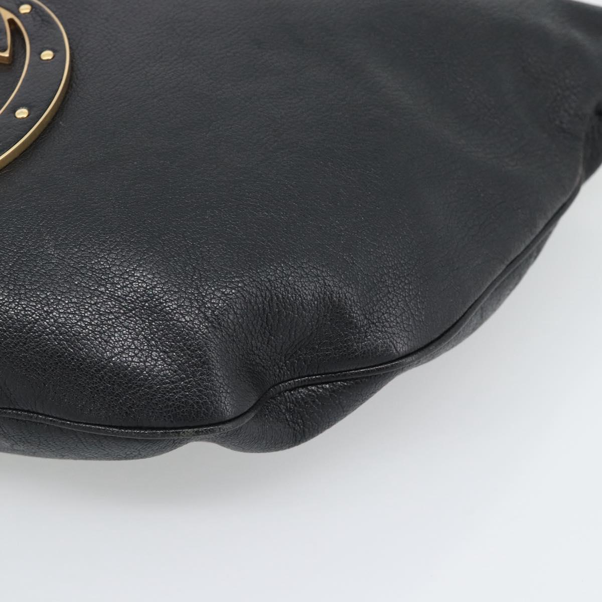 GUCCI Interlocking G Shoulder Bag Leather Black Gold 121546 Auth 193135V