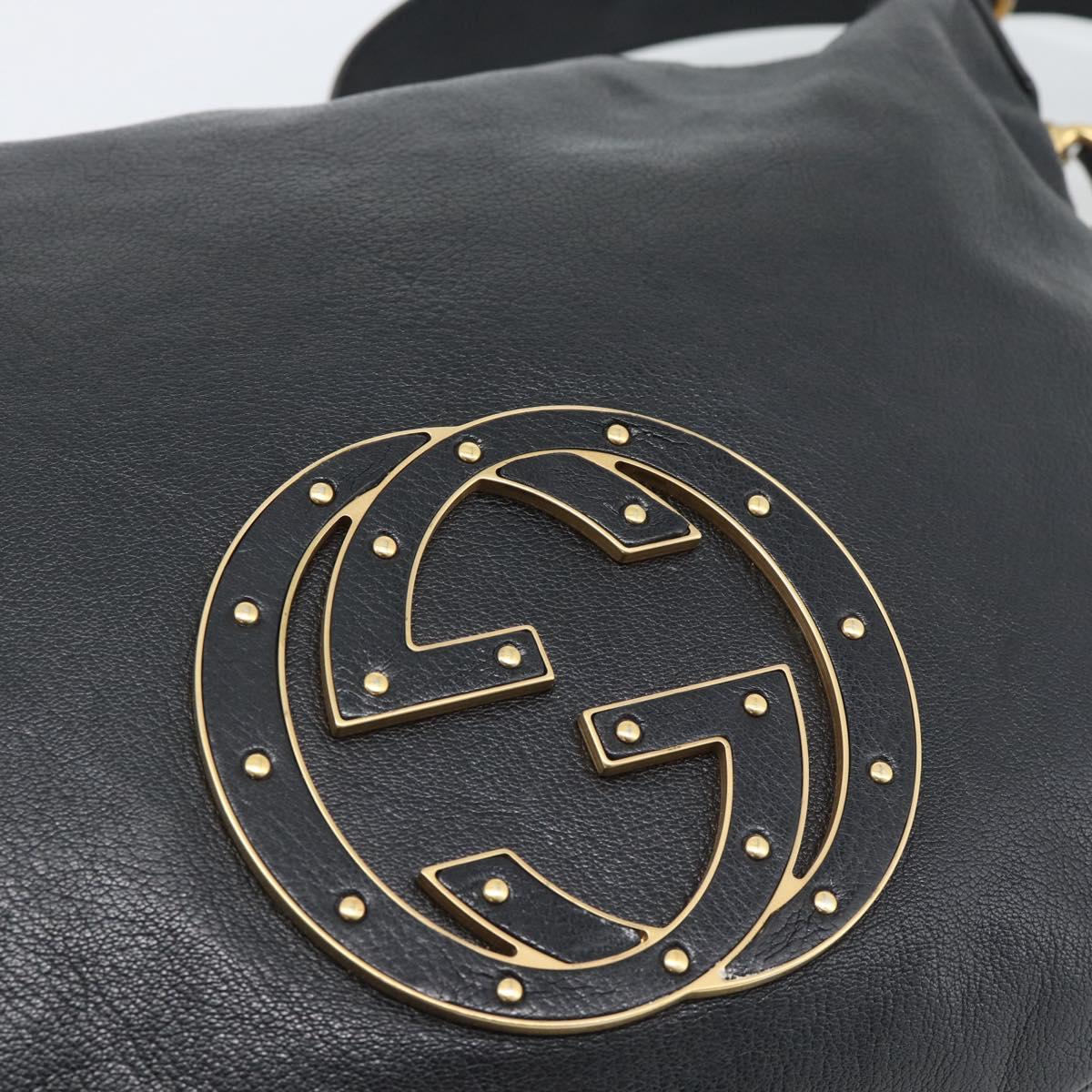GUCCI Interlocking G Shoulder Bag Leather Black Gold 121546 Auth 193135V