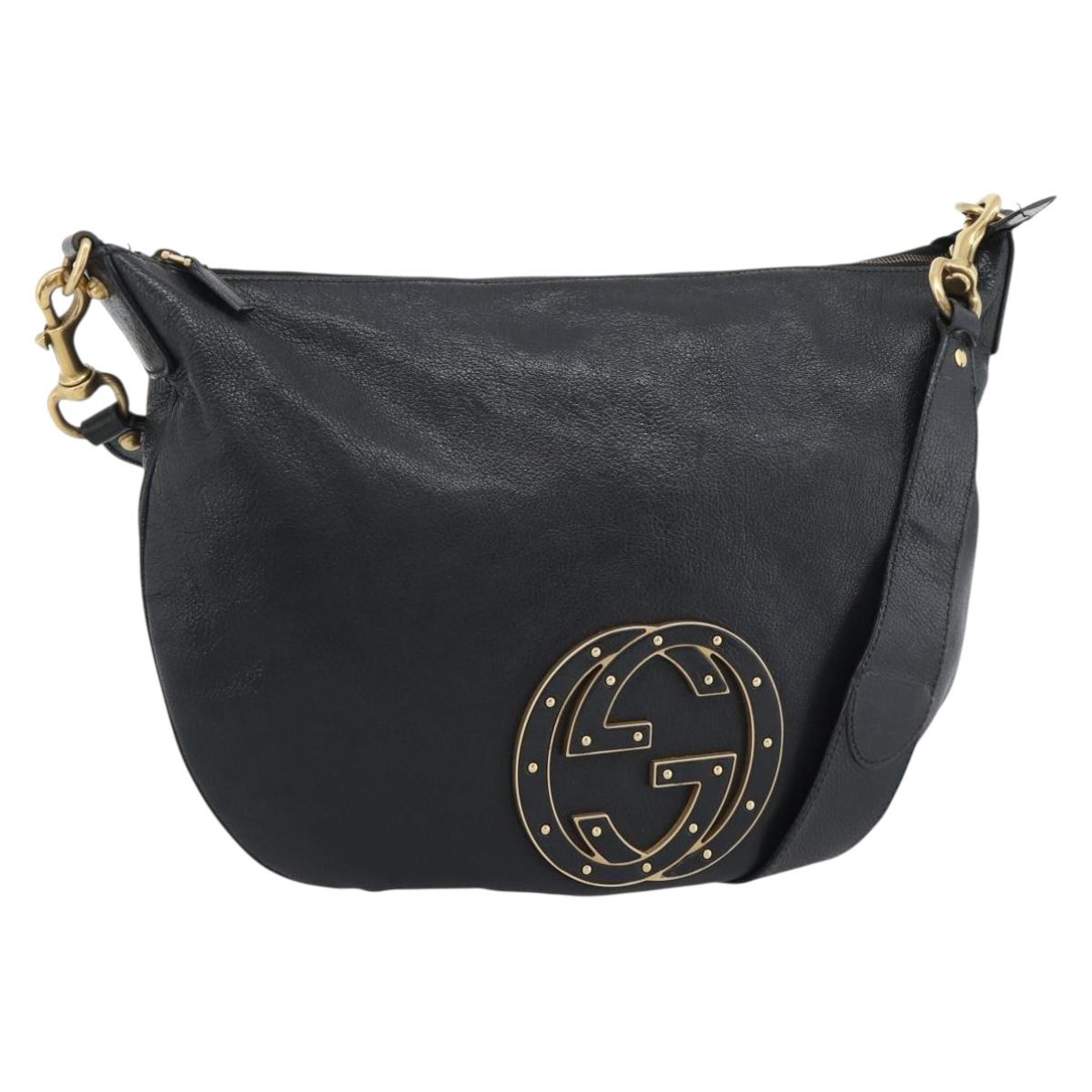 GUCCI Interlocking G Shoulder Bag Leather Black Gold 121546 Auth 193135V