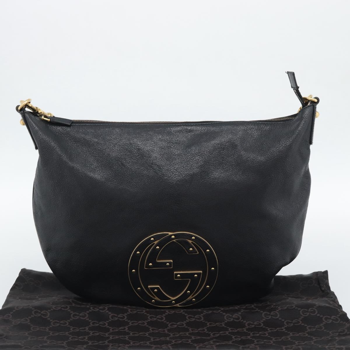 GUCCI Interlocking G Shoulder Bag Leather Black Gold 121546 Auth 193135V