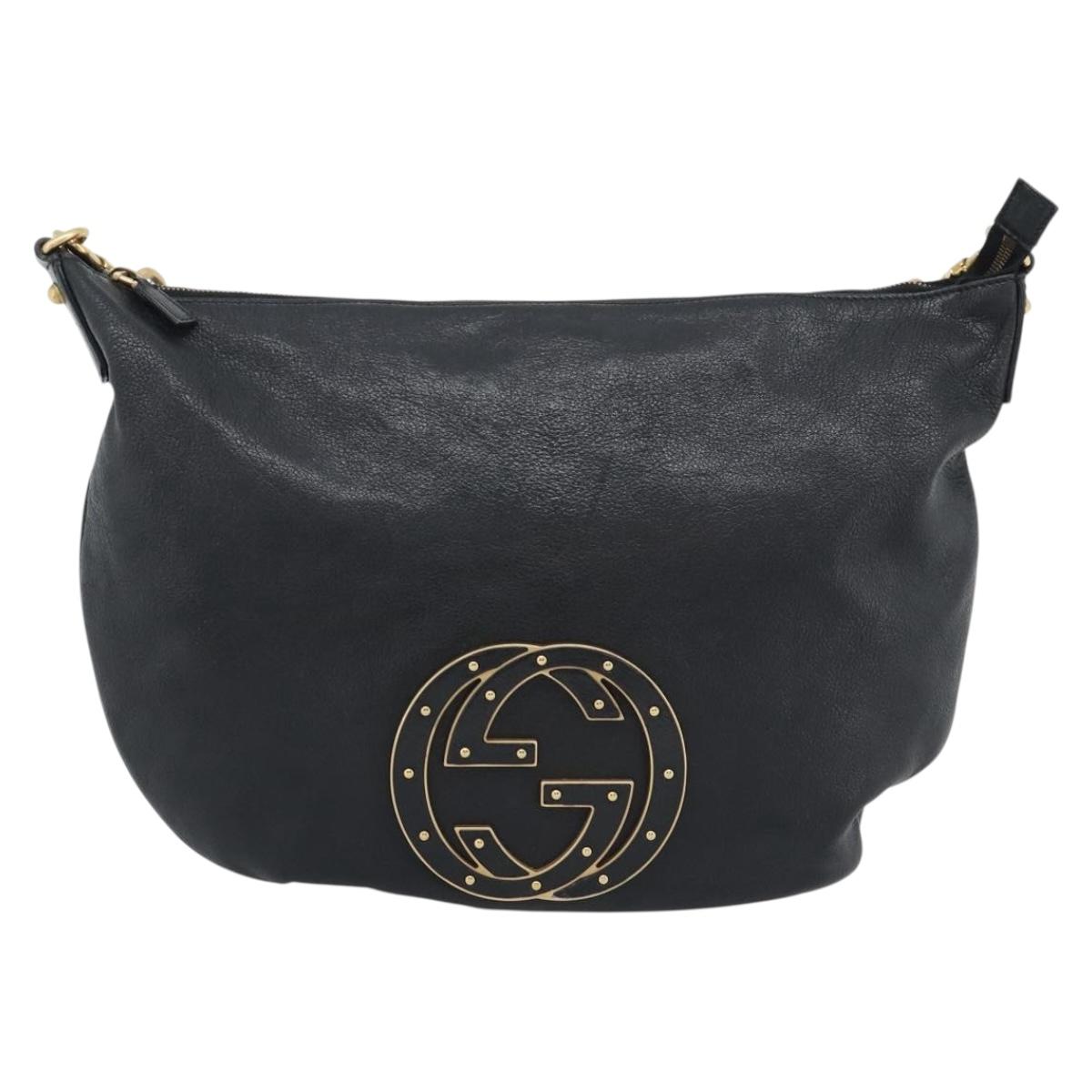 GUCCI Interlocking G Shoulder Bag Leather Black Gold 121546 Auth 193135V