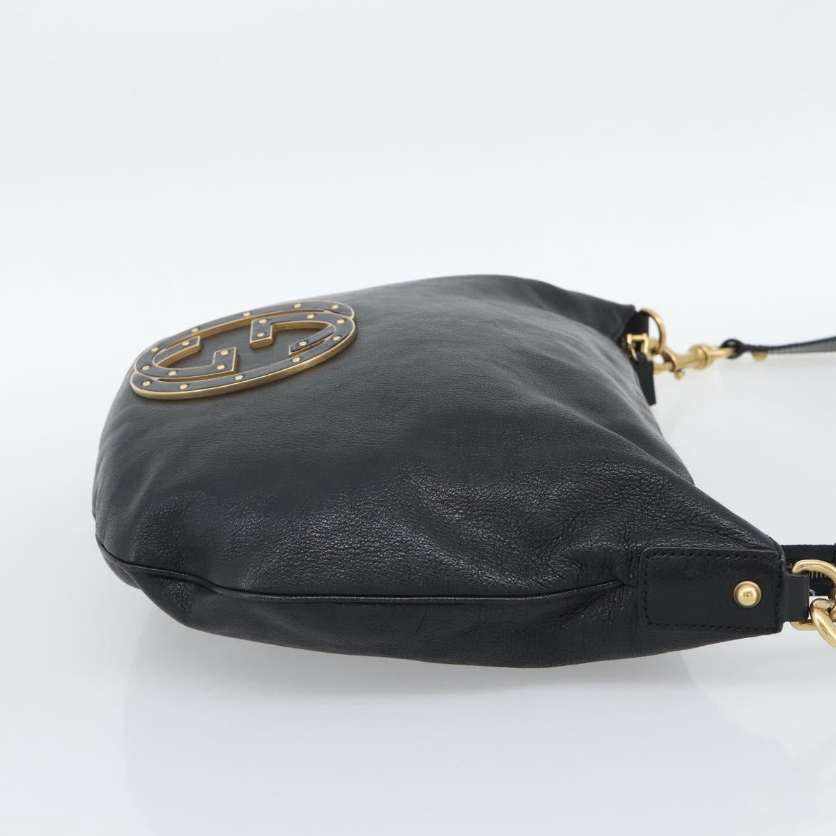 GUCCI Interlocking G Shoulder Bag Leather Black Gold 121546 Auth 193135V