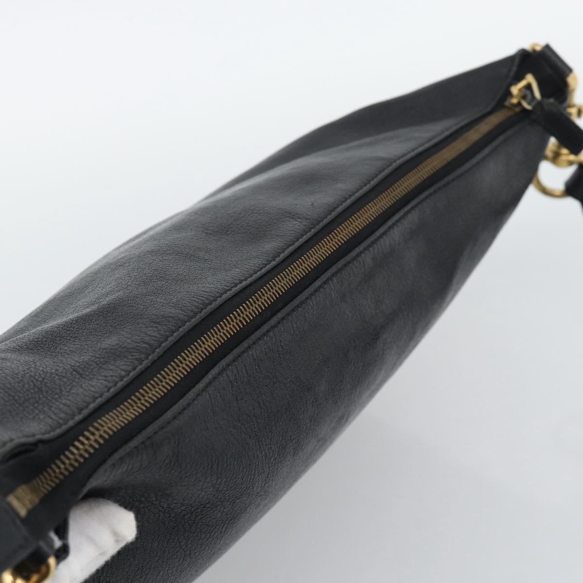 GUCCI Interlocking G Shoulder Bag Leather Black Gold 121546 Auth 193135V