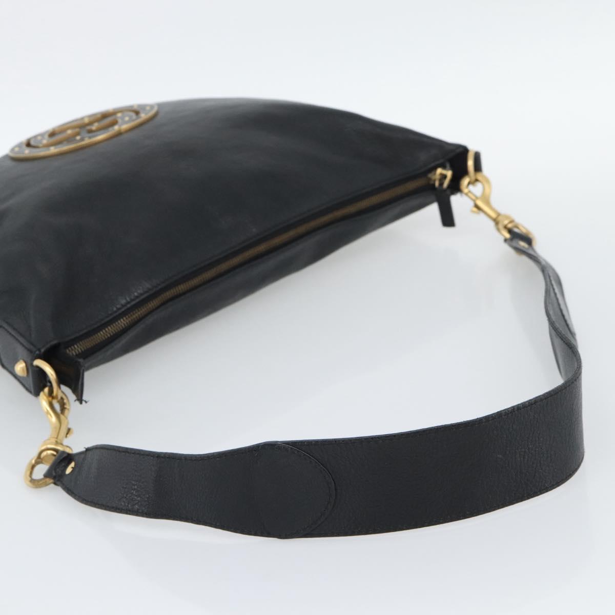 GUCCI Interlocking G Shoulder Bag Leather Black Gold 121546 Auth 193135V