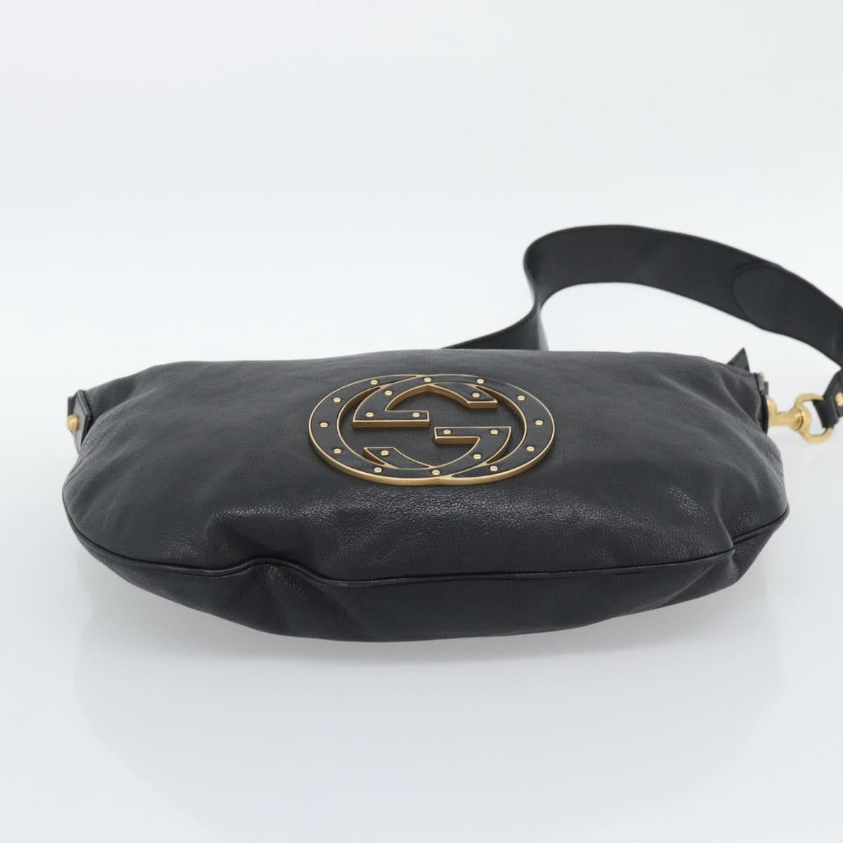 GUCCI Interlocking G Shoulder Bag Leather Black Gold 121546 Auth 193135V