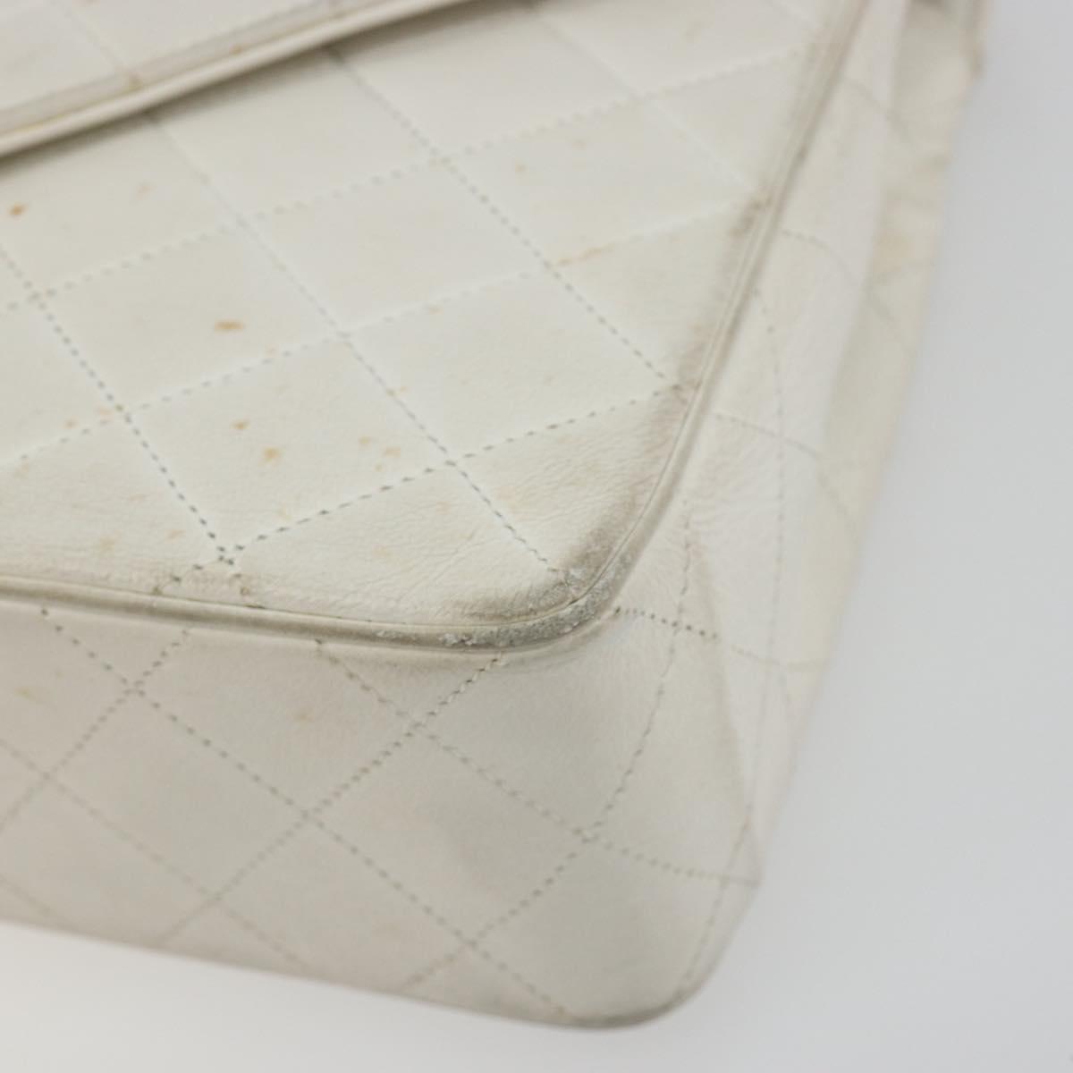 CHANEL Matelasse Chain Shoulder Bag Lamb Skin White Gold CC Auth 193136