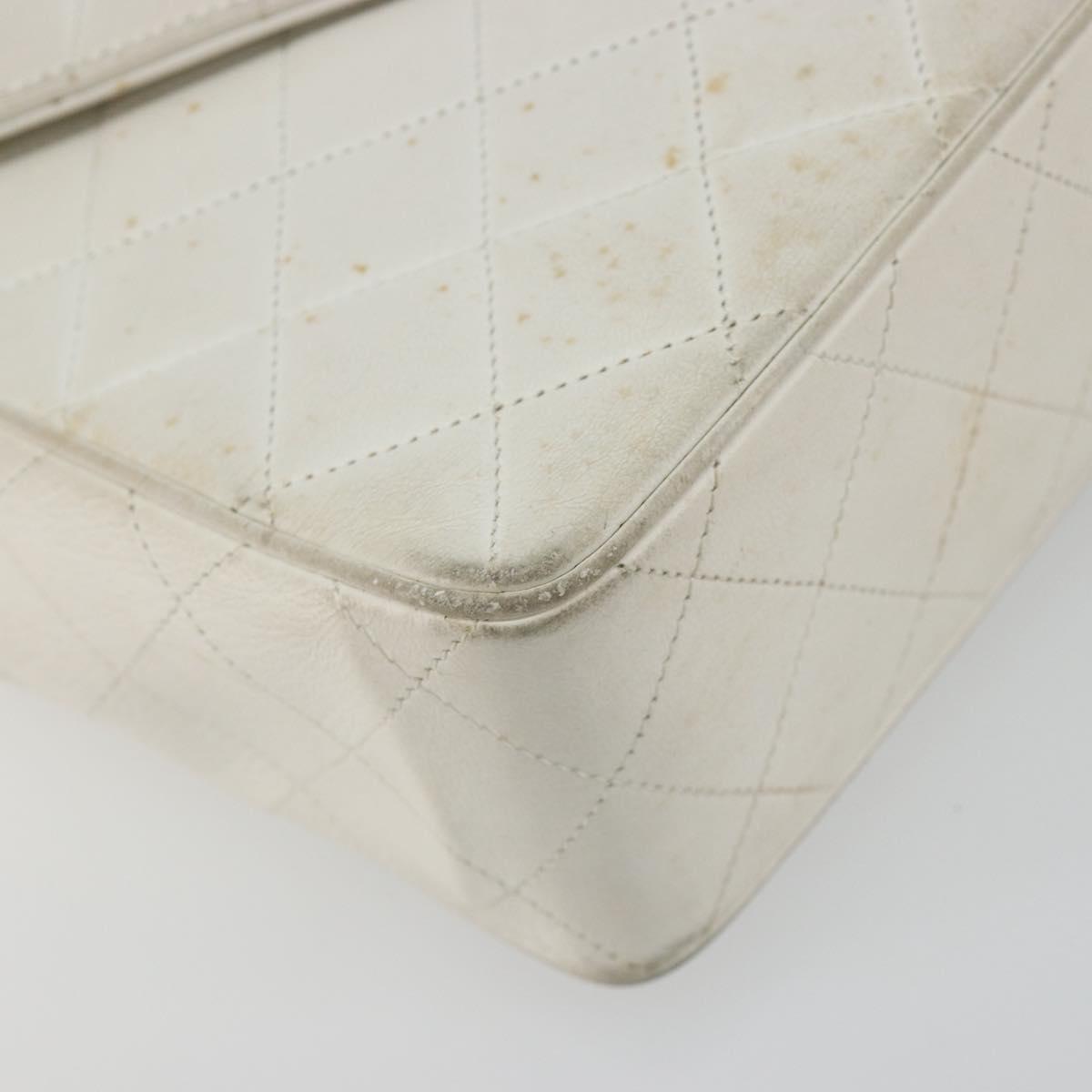 CHANEL Matelasse Chain Shoulder Bag Lamb Skin White Gold CC Auth 193136