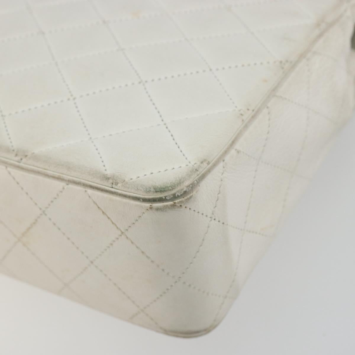 CHANEL Matelasse Chain Shoulder Bag Lamb Skin White Gold CC Auth 193136