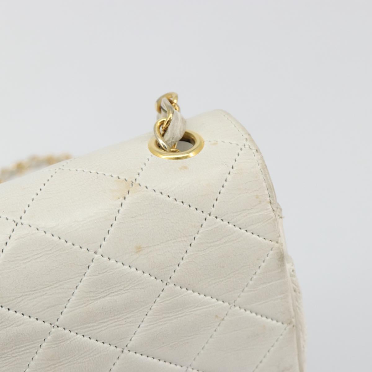CHANEL Matelasse Chain Shoulder Bag Lamb Skin White Gold CC Auth 193136