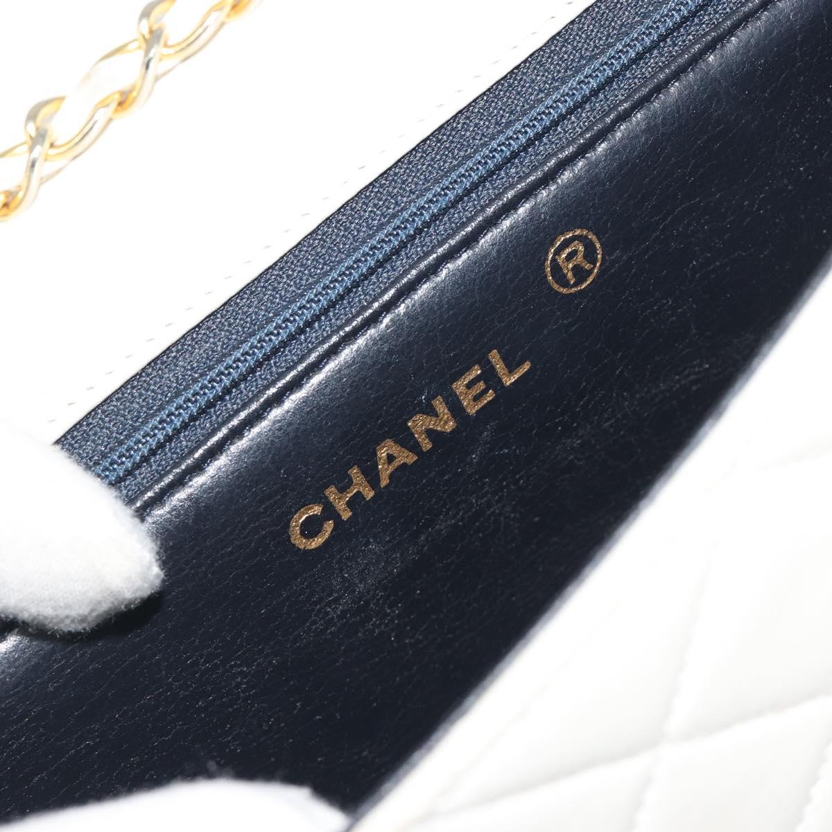 CHANEL Matelasse Chain Shoulder Bag Lamb Skin White Gold CC Auth 193136
