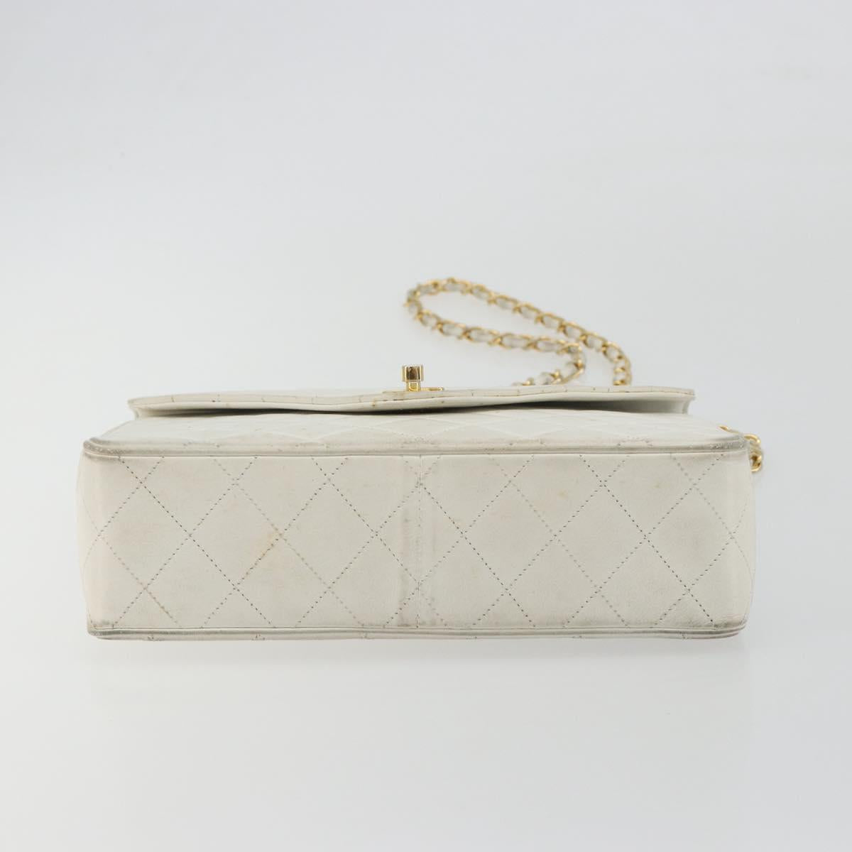 CHANEL Matelasse Chain Shoulder Bag Lamb Skin White Gold CC Auth 193136
