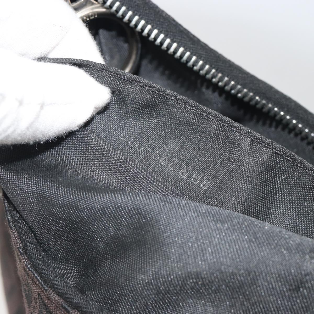 FENDI Zucchino Canvas Shoulder Bag Dark Brown Silver Auth 193139V